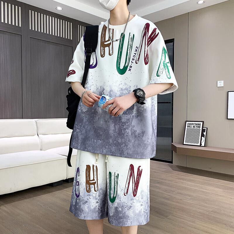 Men s ZuoFeiLi Ice-Feel Gradient Short Sleeve & Shorts Set 2XL серый