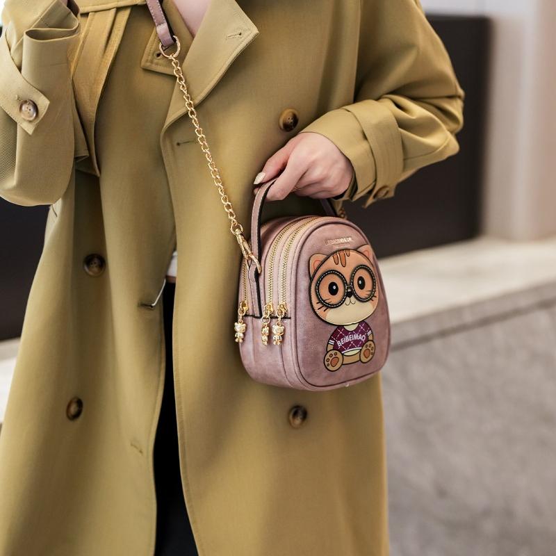 BEIBAOBAO New High Texture PU Mini Mobile Phone Bag Versatile Practical Multi-layer Single Shoulder Messenger Bag Simple Chain Women's Small Handbag