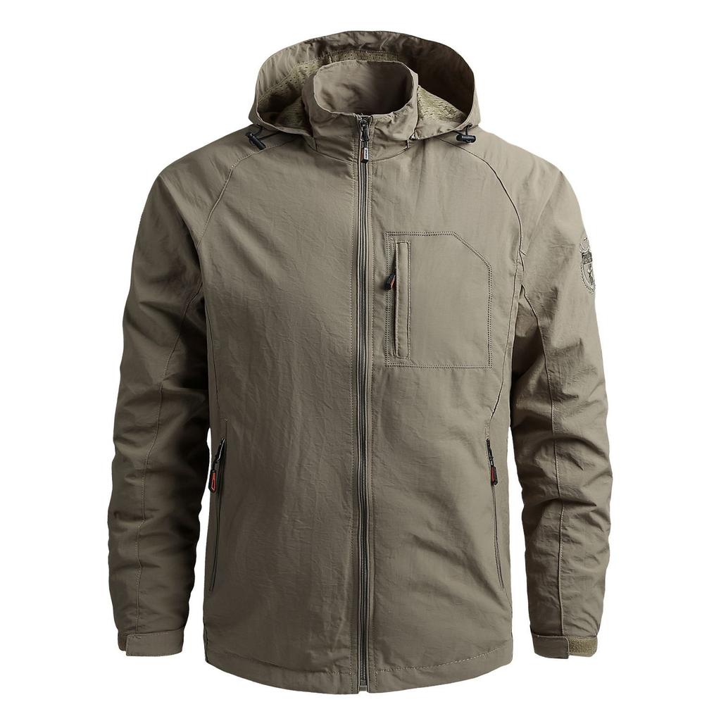 Spring and Autumn Hooded Jacket Youth Casual Stand-Up Collar Zipper Digging Bag Solid Color Windproof and Waterproof Jacket