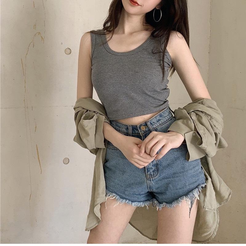 

Лето 2025 г., сексуальный жилет из хлопка без рукавов с подтяжками – BM Style, открытый пупок One Size серый