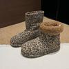 Leopard Print Bread Shoes, Short Boots, Snow Cotton Boots, Lapel Two, Wear Retro Flat-bottomed Fluffy Shoes, Women