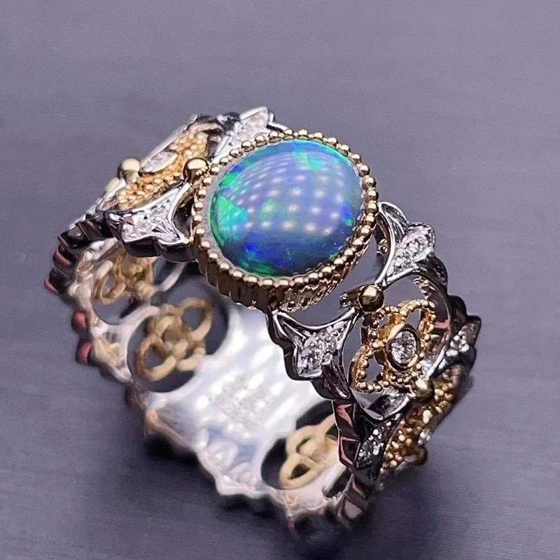 Xiancan Jewelry 2024 Stříbrný prsten: Pozlaceno růžovým zlatem, vykládané modrofialovým opálem (5 x 7 mm) pro ženy