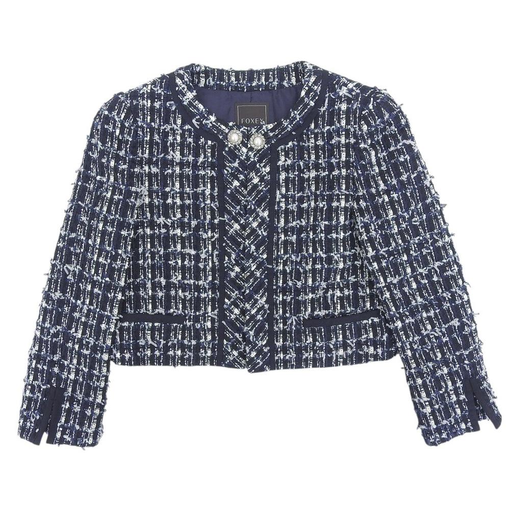 FOXEY Petit Triomphe Tweed Jacket Women's Navy 38 39873 Jacket 38 NavyUsed