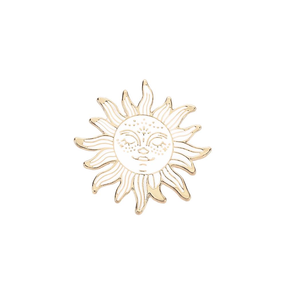 Sun & Moon Enamel Brooch: Black & White Ocean Waves, Crescent Moon, Sunset Design - Student Bag Accessory