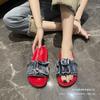 Thick-soled One-word Cool Slippers Fashionable Retro Denim Slippers Outer Wear Design Sense Beach Shoes Sandals Women's Foreign Trade