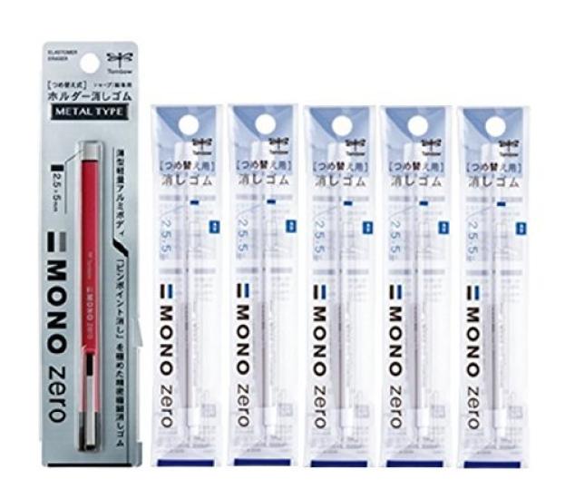 Tombow Pencil Mono Zero Metal Holder Pink rectangular eraser 5 replacement Eraser, (1 + erasers) EH-KUMS81+ER-KUS