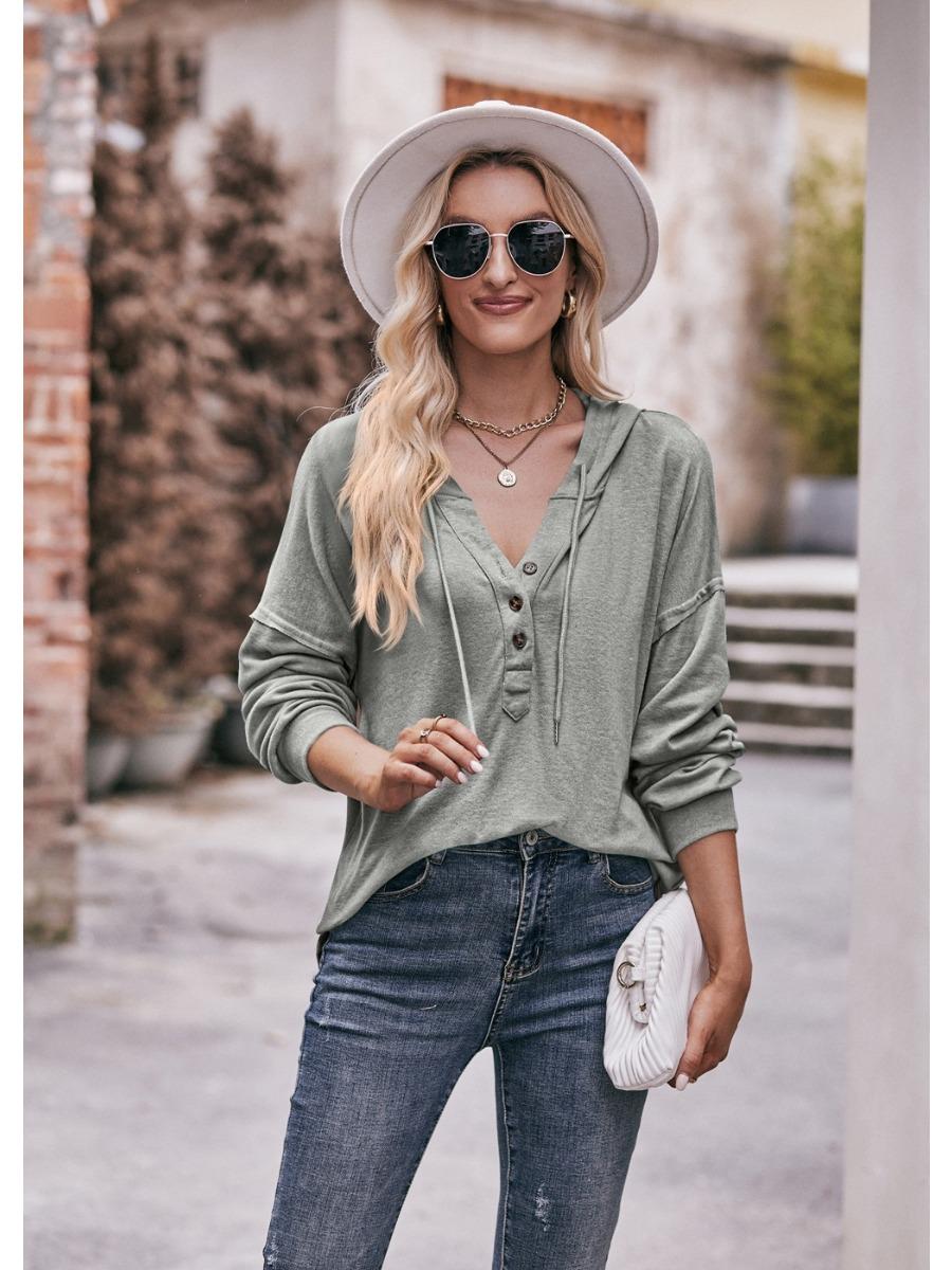 2024 Новые толстовки с капюшоном Осень-Зима Женские модные толстовки с пуговицами — фото 13