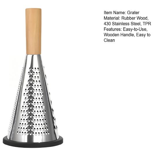 Vertical Cone Cheese Grater, Food Grade Stainless Steel Shredder for Parmesan, Wood Handle Vegetable Fruit Planer