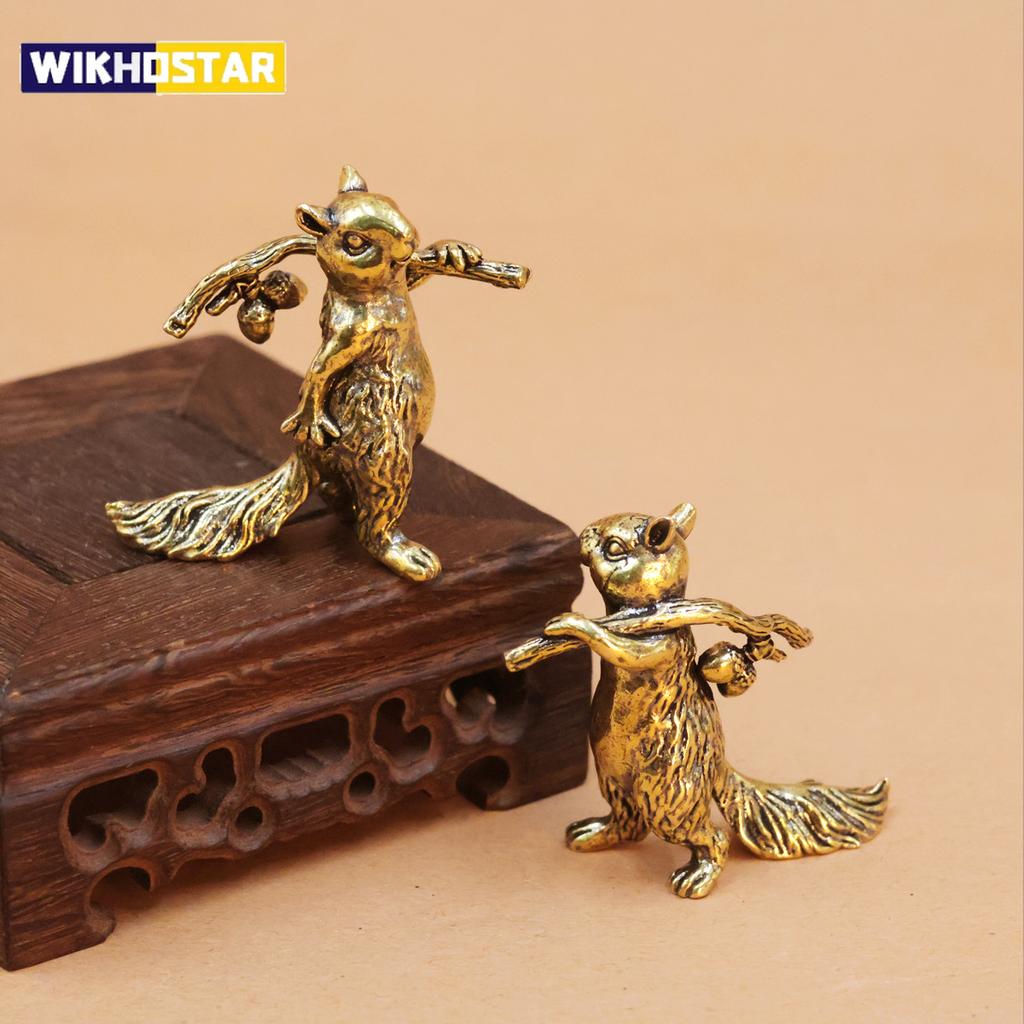 Solid Brass Office Desk Decoration Ornament Anti-Squirrel Bronze Tea Pet Craft Gift Handheld Piece