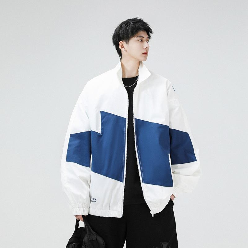 

Spring and autumn new men s Korean letter print vertical collar contrast color long-sleeve jacket fashionable style coat 5XL
