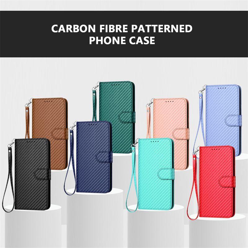 Custodia per cellulare RealmeNote 60, Custodia in pelle a libro con motivo in fibra di carbonio Note60, Anti-caduta e Semplice.