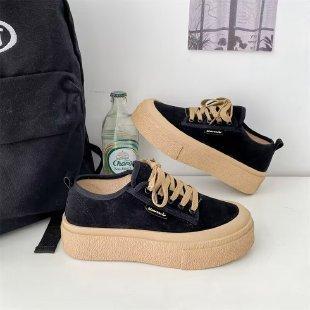 

Flat-bottomed Maillard board shoes, new thick-soled round-headed casual student muffin, height-increasing versatile sports shoes, black. 40 чорний