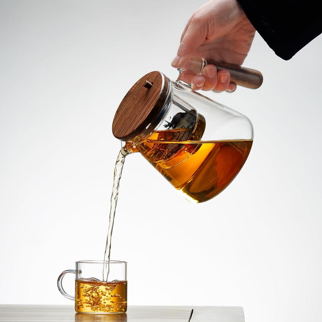 POKALOTEA Heat-Resistant Glass Teapot, 890ml, with Push-Out Tea Strainer, Clear Glass Kyusu (Kyusu), Direct Heat Safe, Stylish, Versatile Teaware