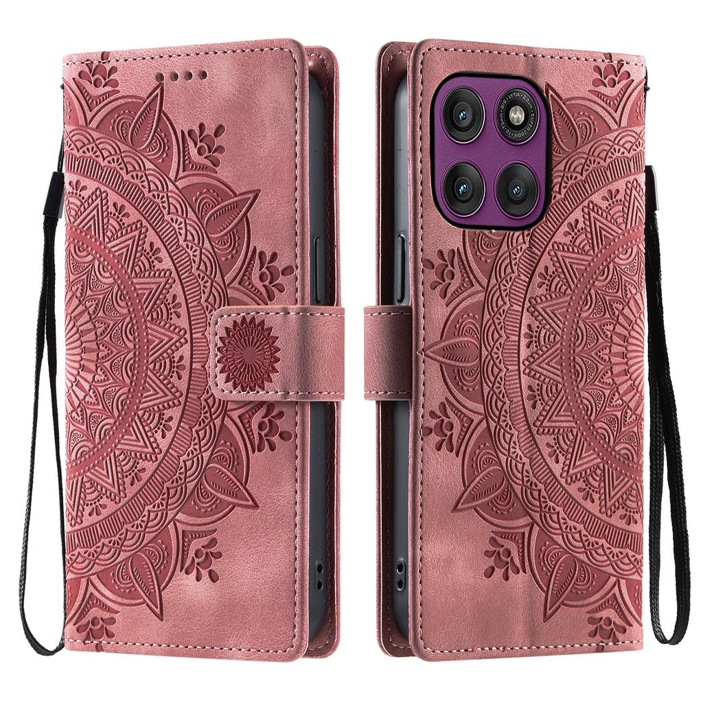 Etui dla Motorola Edge 60 Pro 5G z nadrukowanym totemem, skórzane etui portfelowe w dotyku skóry z paskiem na rękę