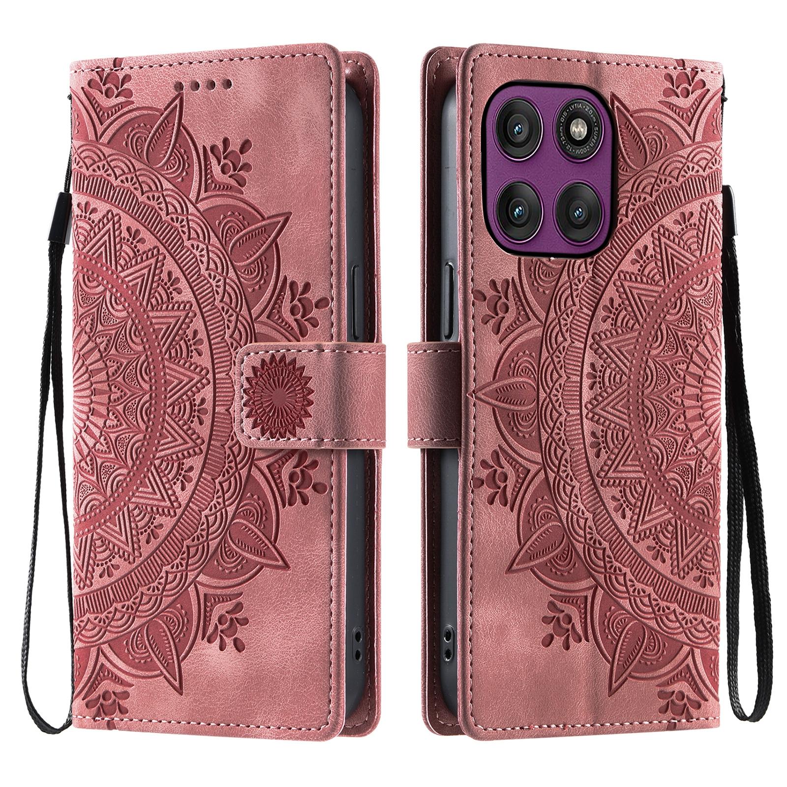 

For Motorola Edge 60 Pro 5G Case Imprinted Totem Skin Feel Wallet Leather Phone Cover with Hand Strap E