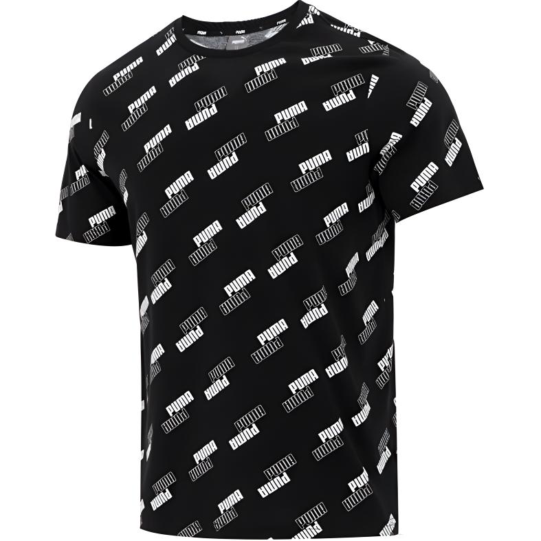 Puma All-Over Logo Print Crew Neck Breathable Short Sleeve T-Shirt Men Tops Black 846430-01