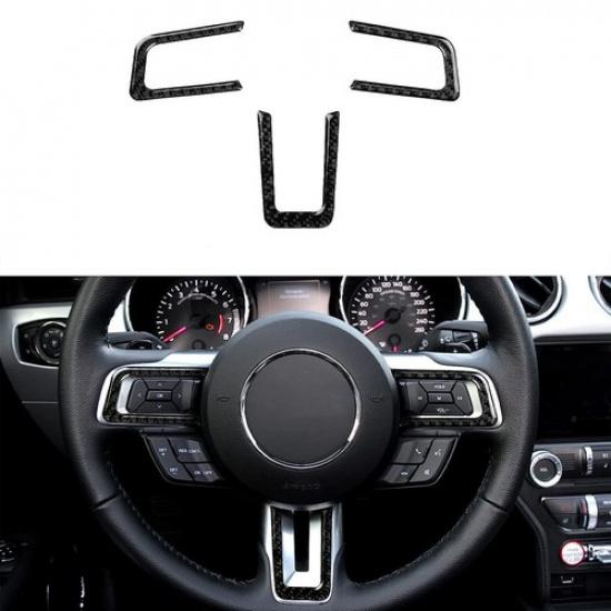 Carbon Fiber Interior Steering Wheel Decal Trim Cover for Ford Mustang 2015-