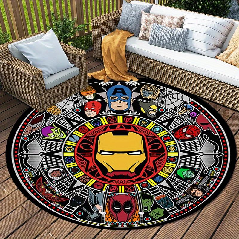 1pc Marvel Iron Man Round Area Rug Non Slip, Machine Washable Polyester Carpet For Living Room & Bedroom Decor