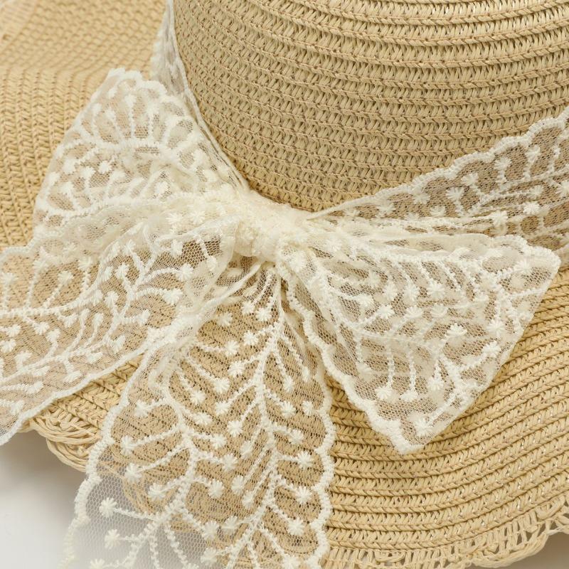 Lace Lace Straw Hat Women's Summer Outdoor Big Brim Sunscreen Hat Fashion Seaside Beach Shade Straw Hat