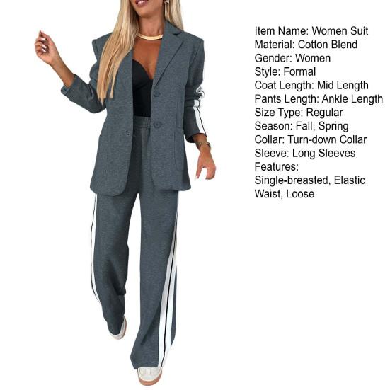 2 ks/sada Lady Formal Coat Kalhoty Set stahovací límec Jednořadý dlouhý rukáv