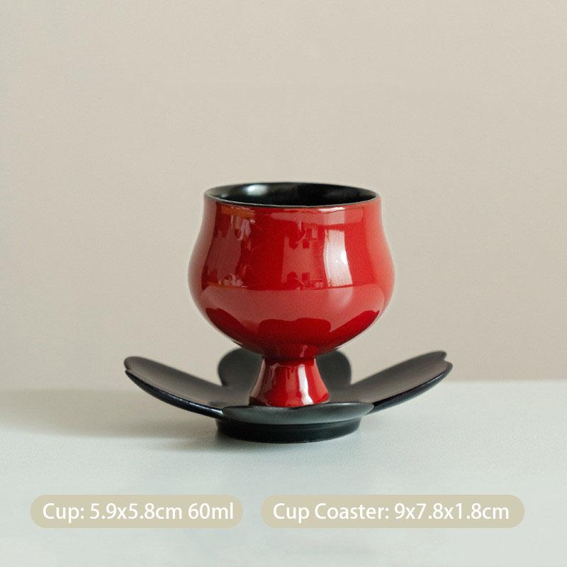 Chinese Traditional Red Ceramic Tea Cup Handmade Teacup Cup Coaster Household Tea Bowl Travel Personal Master Cup Tea Set Teacup