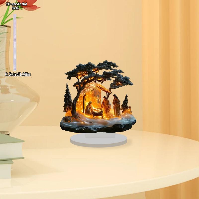 2D Flat, Nativity Scene Acrylic Desktop Decoratio, with Base, Suitable for wall decoration, porch, room, villa, accents Home, Hallway, or Workplace -