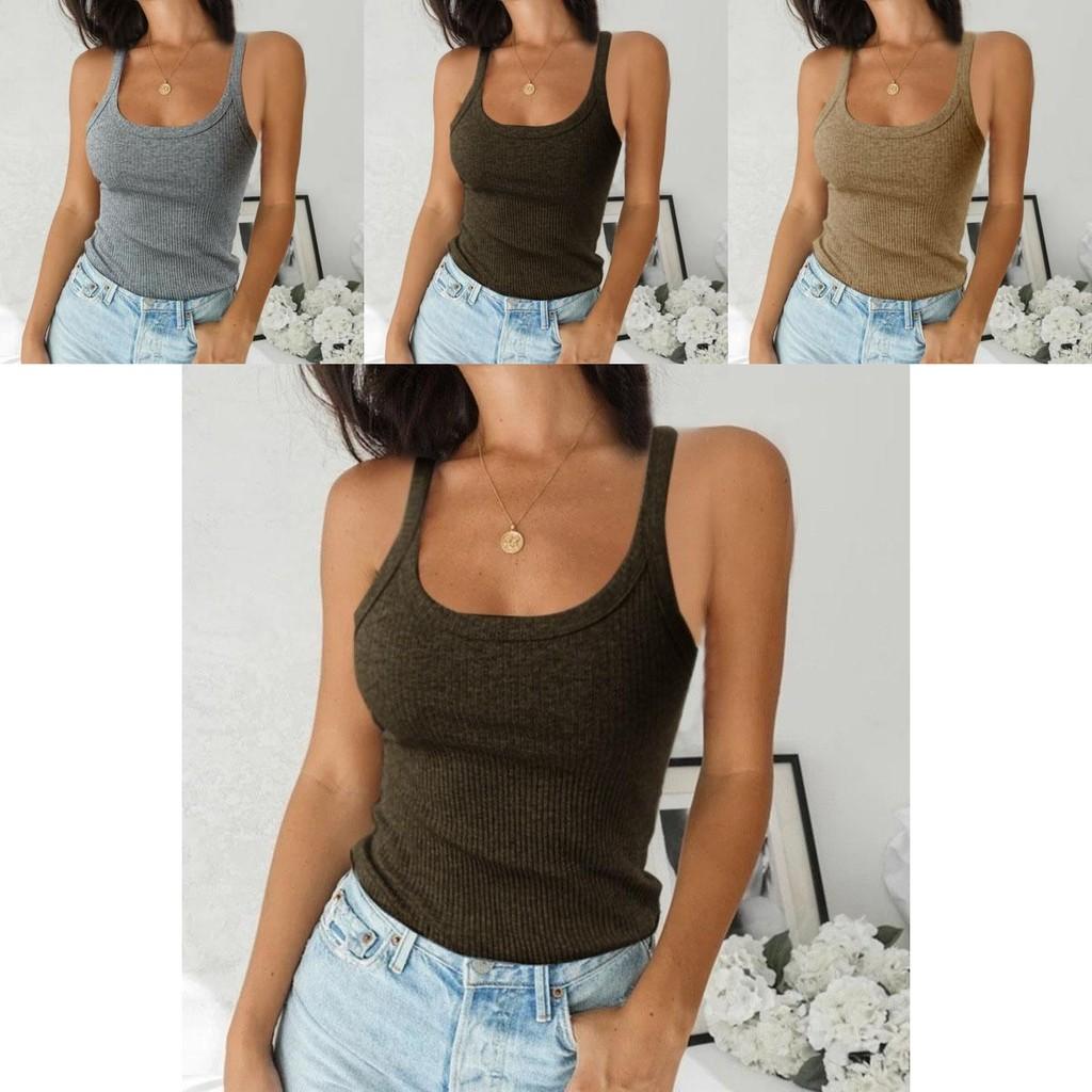 Women Ribbed Tank Top Sleeveless Cami Vest Premium Comfort Basic Blouse Casual Wear