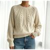 Womens Crew Neck Knit Sweater Long Sleeve Twist Solid Color Fall Winter Versatile Top