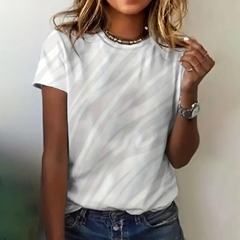 

Женская футболка с круглым вырезом, с коротким рукавом, летний модный топ, в полоску, свободная, повседневная одежда, женская футболка Y2K уличный стиль M