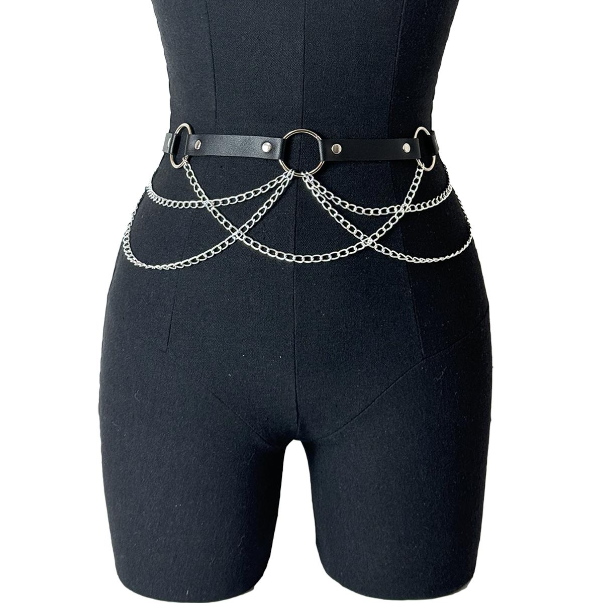 Mode Damen Körpergeschirr Gürtel Pu Leder Geschirr Gürtel Gothic Exotisch Taillenband Punk Rock Verstellbar Bekleidung Accessoire black