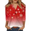 Women's T Shirt Christmas Print Button 3/4 Sleeve Daily Weekend Fashion Basic V- Neck Regular Top