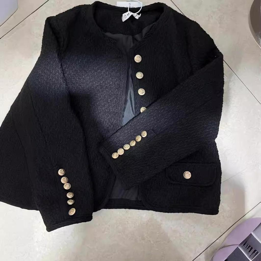Latest Autumn Black French Black Gold Short Small Fragrance Classic Style Tweed Jacket for Women