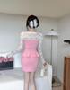 Elegantes Spitzen-V-Ausschnitt-Bodycon-Kleid mit Schleife und Figurschmeichelnden Langen Ärmeln