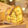 Christmas Resin House Figurine LED Light Up Snowy Village House Ornament Mini Desktop Decoration Xmas Gift