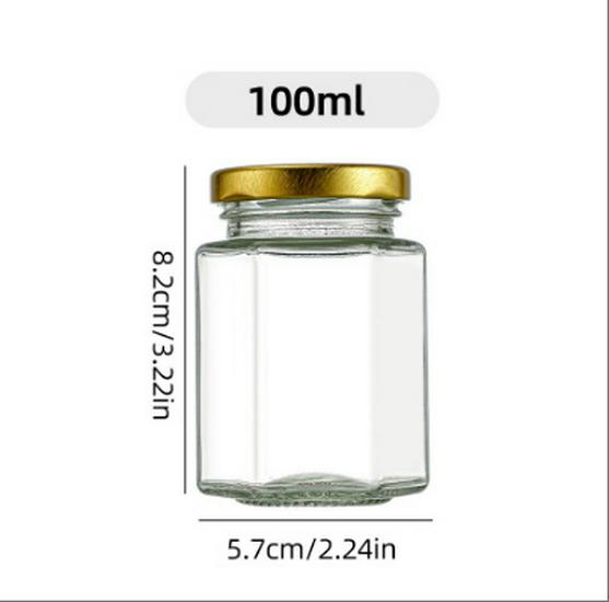 Set di Vasi Esagonali in Vetro per Porzionare Miele, Marmellata e Nidi d'Uccello (45 pz, Piccolo)