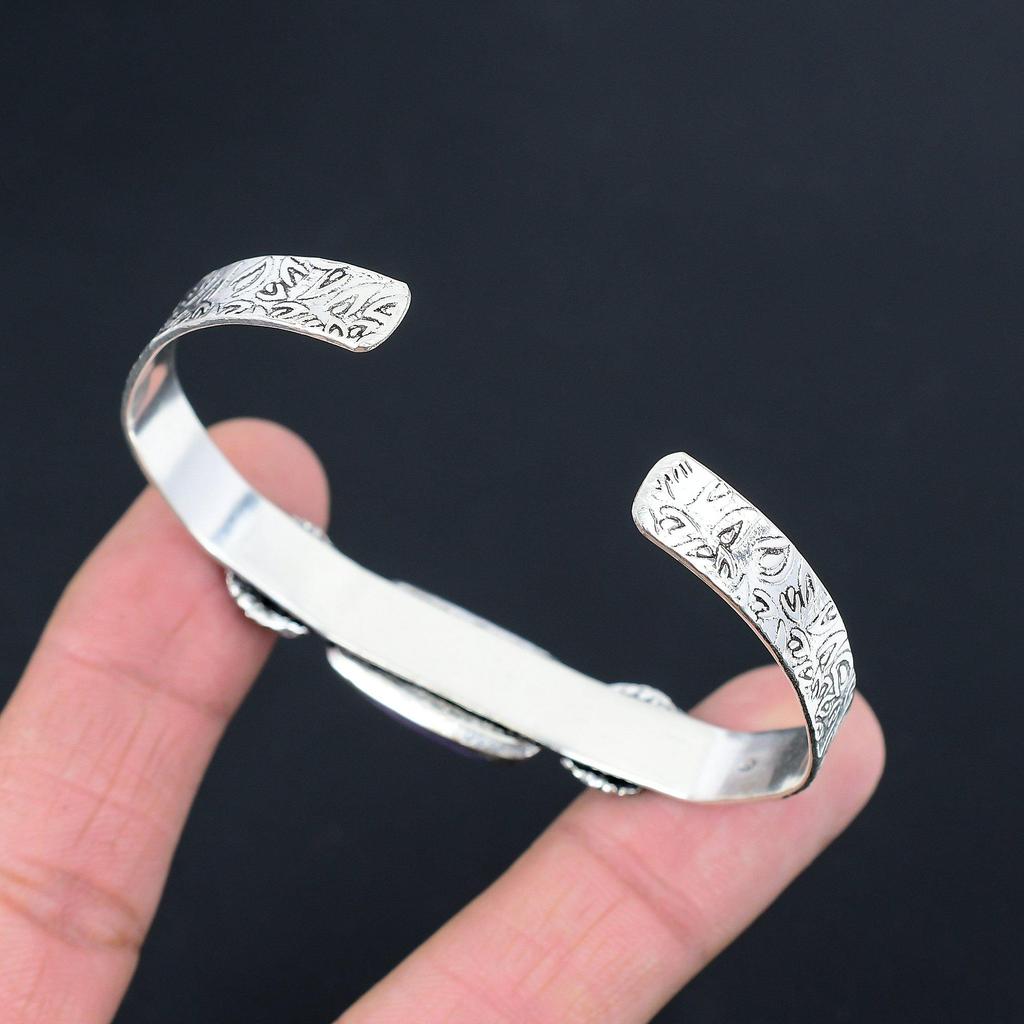 Daughters Day Sale Charoite Stone Wedding Bangle Bracelet 925 Sterling Silver