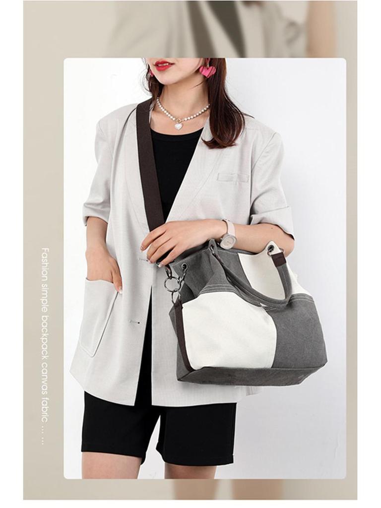Trendy Women's Patchwork Canvas Tote and Crossbody Bag - Fashionable, Versatile, Color Block Design 2025.