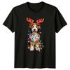 Christmas Dog Reindeer Antlers Lights Holidays Unisexs Graphic Tee
