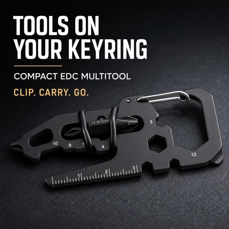 Multifunction EDC Carabiner Tool With Bottle Opener 1/4 Bit Driver Pocket Keychain Tool For Camping Hiking Cycling 4