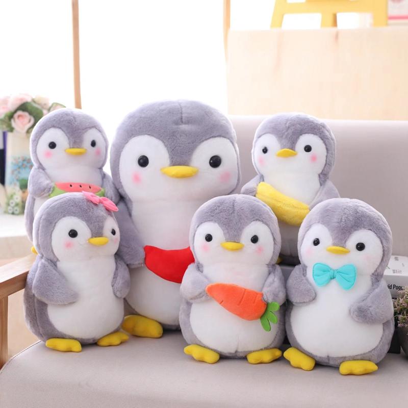 25cm/45cm Kawaii Fluffy Penguin Plush with Bow Tie & Fruit Accents Ideal Gift for Penguin Lovers Home Sofa Bed Decoration