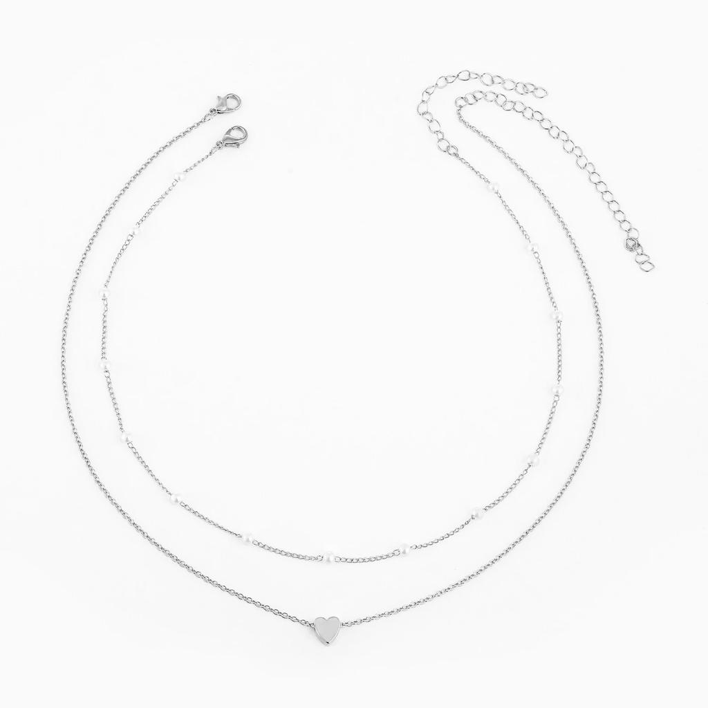 LATS Multilayer Pearl Cross Love Heart Pendant Necklaces for Women Gold Color Fashion Collarbone Neck Chain Trend Jewelry