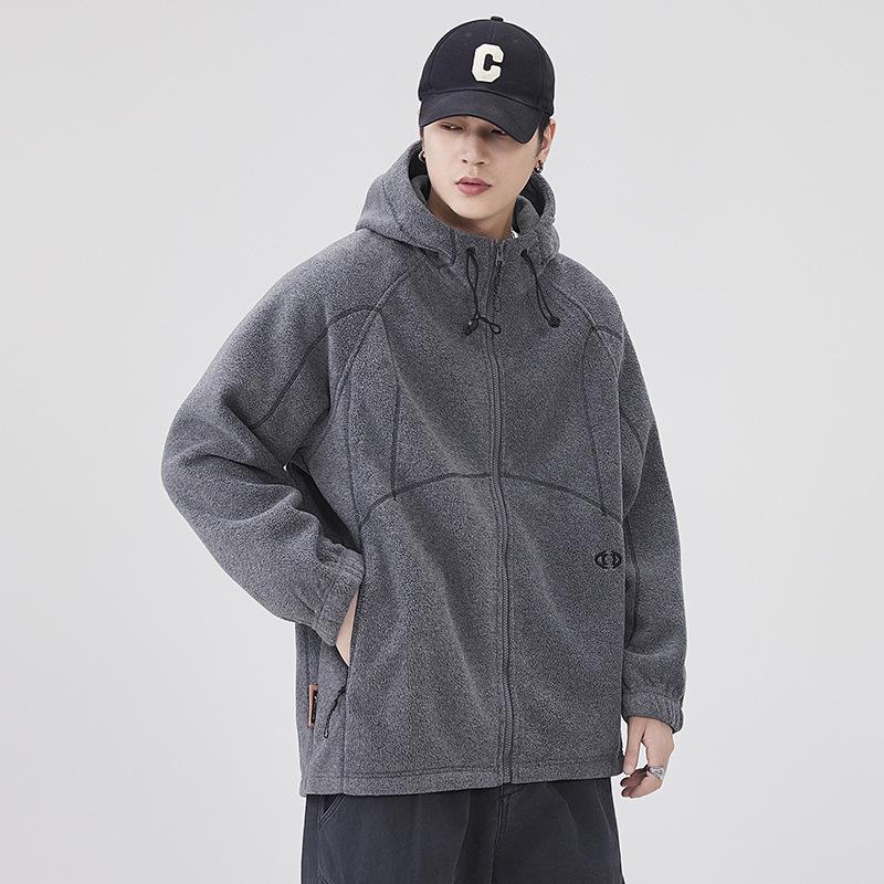 Men's Autumn Fleece Hooded Jacket - Warm, Loose, Casual Outdoor Wear