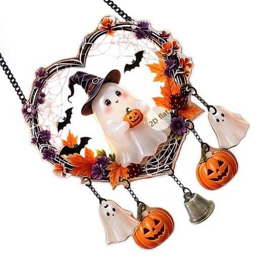 Halloween Party Supplies Acrylic Love Heart Wreath Ornament, Cartoon Owl Ghost Witch Ornaments Skeleton Hanging Decor, Festive Decoration Pendant with