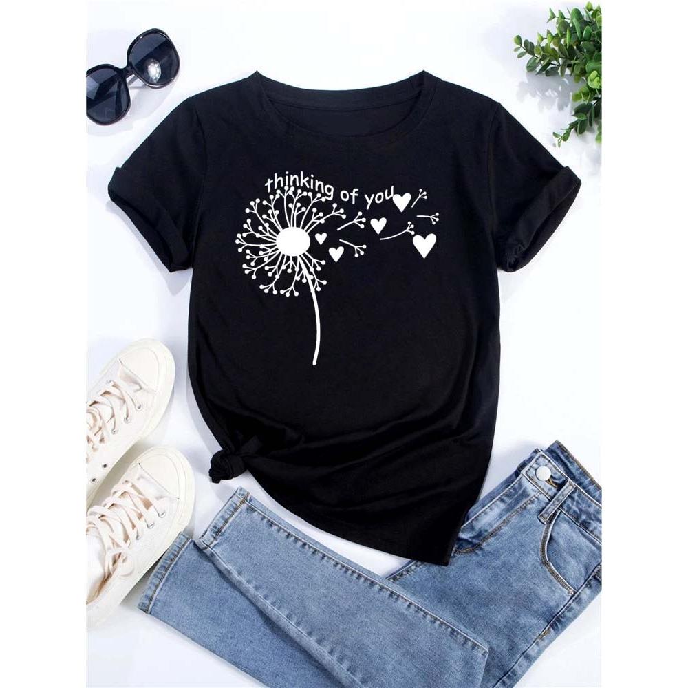 Dandelion graphic printing T-shirt women's summer short-sleeved round neck casual fashion streetwear top