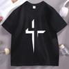 Bold White Cross Print Crew Neck Tshirt For Unisex Soft Breathable Short Sleeve Casual Gym Clothes High Quality Roud Neck Tees