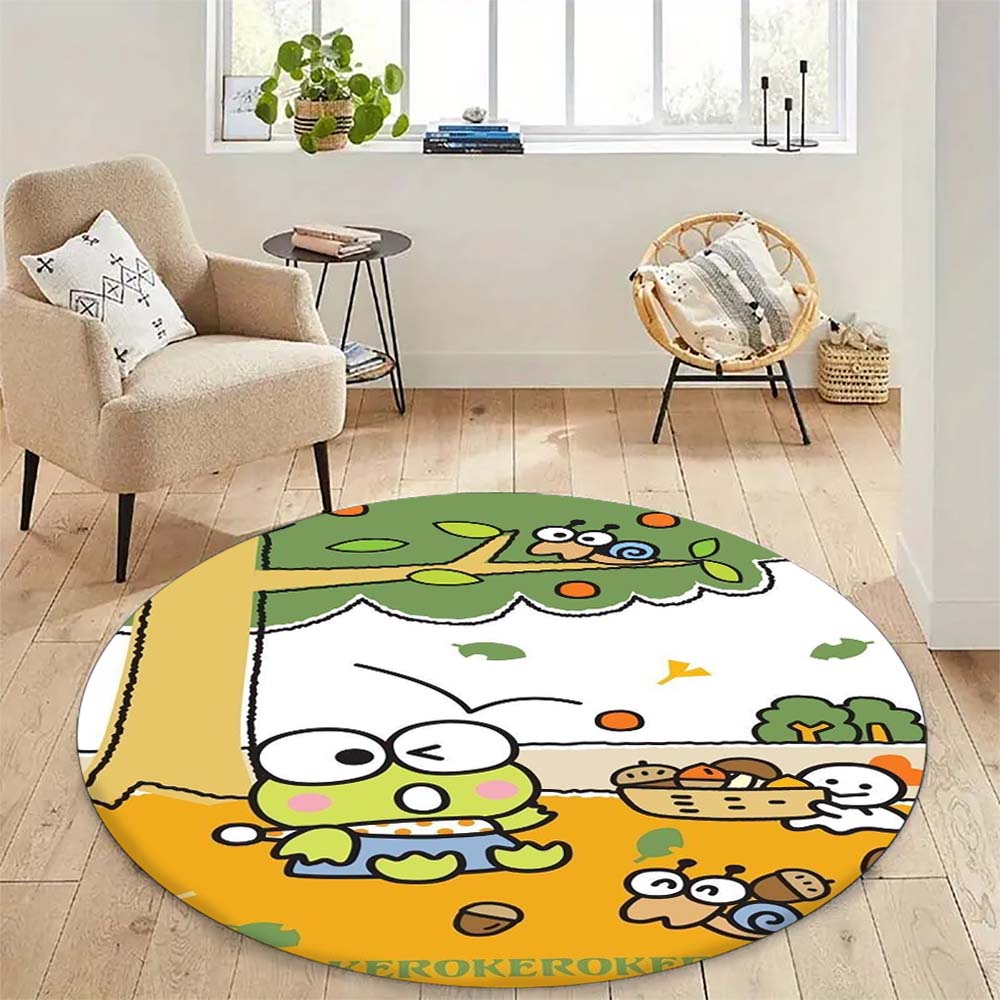 Kawaii Cartoon Keroppi Round Carpet Non-Slip Circle Area Rug Children Playroom Nursery Bedroom Home Floor Mat