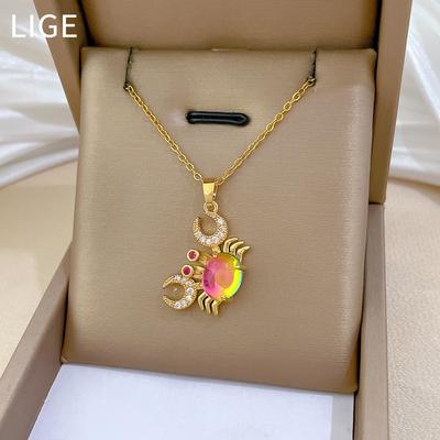 Colorful Crab Personality Full Diamond Light Luxury Temperament Gorgeous Full Diamond Necklace Female Versatile Collarbone Chain Titanium Steel