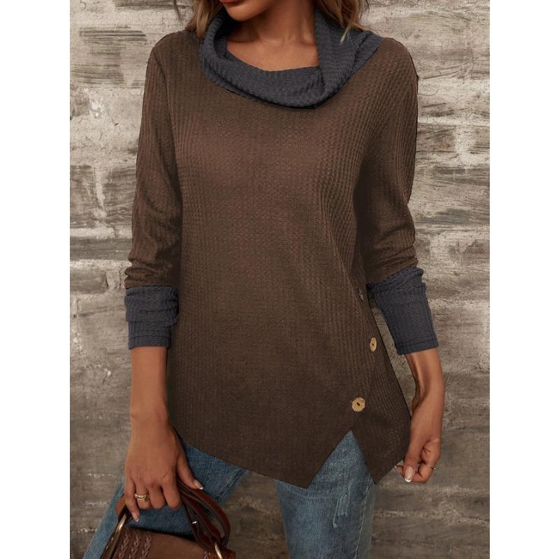 Autumn Winter Waffle Half High Neck Long Sleeve T-shirt