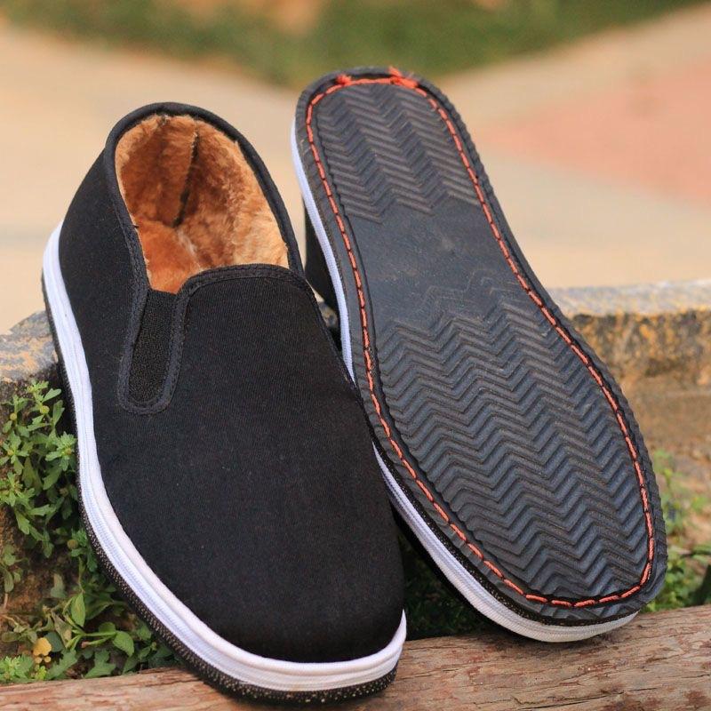 Old Beijing cloth shoes cotton shoes men's winter velvet thickened cold protection labor insurance one pedal black cloth shoes non-slip