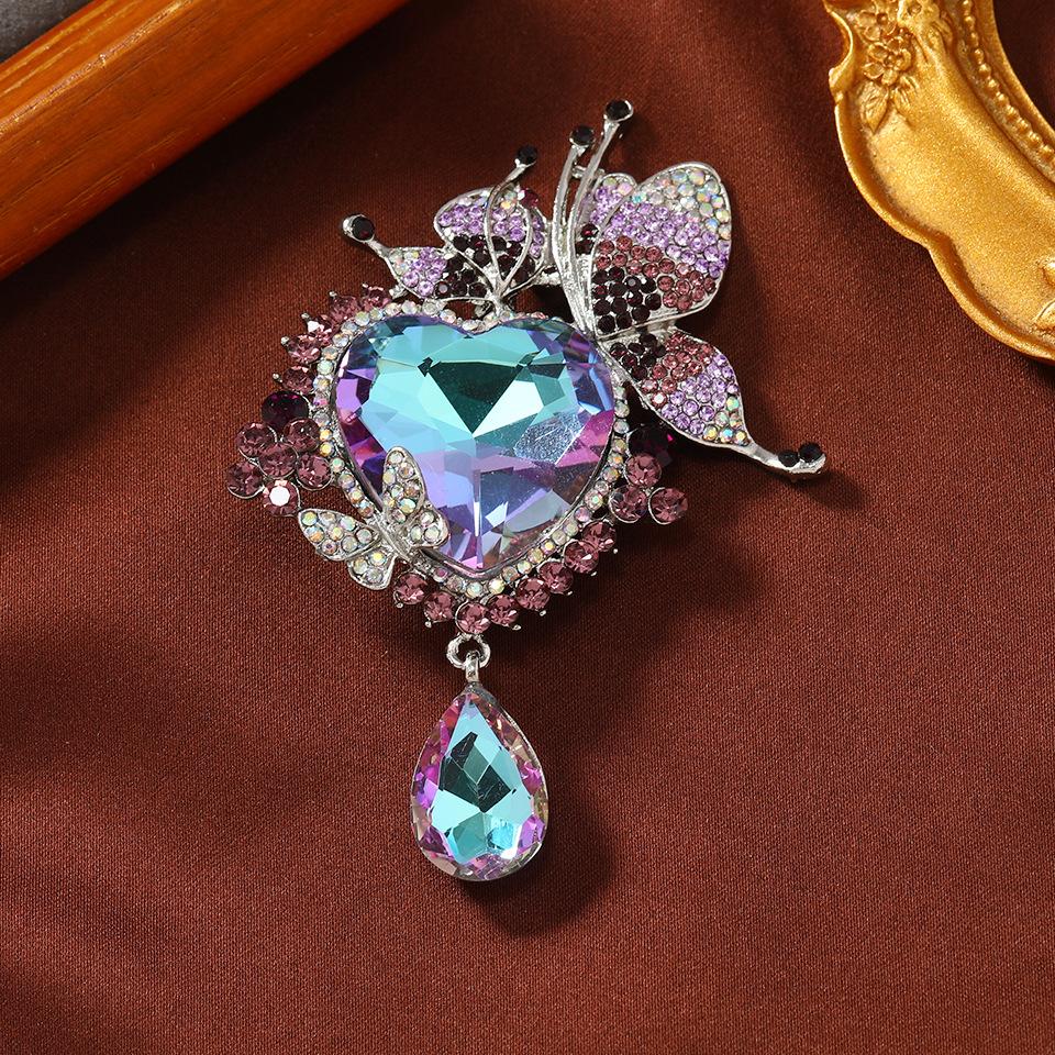 Heart Butterfly Brooch Badges for Women Girls Crystal Party Banquet Pin Corsages
